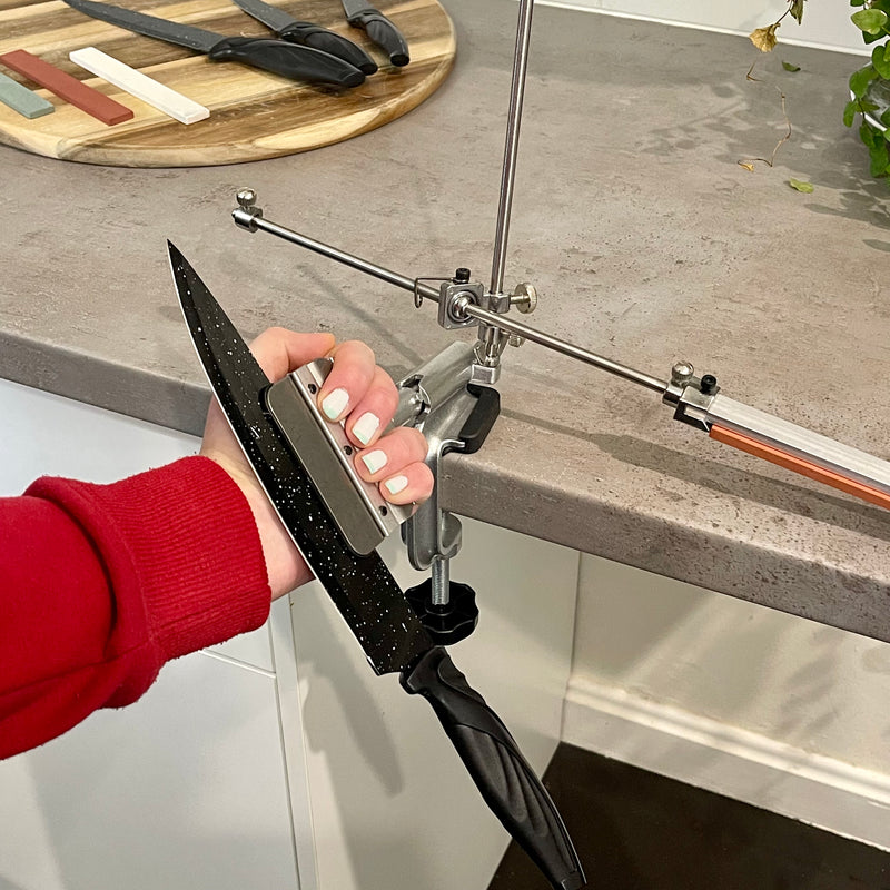 KKmoon Upgraded Version Fixed-angle Knife Sharpener Professional Kitchen Knife  Sharpener Kits System 4 Sharpening Stones